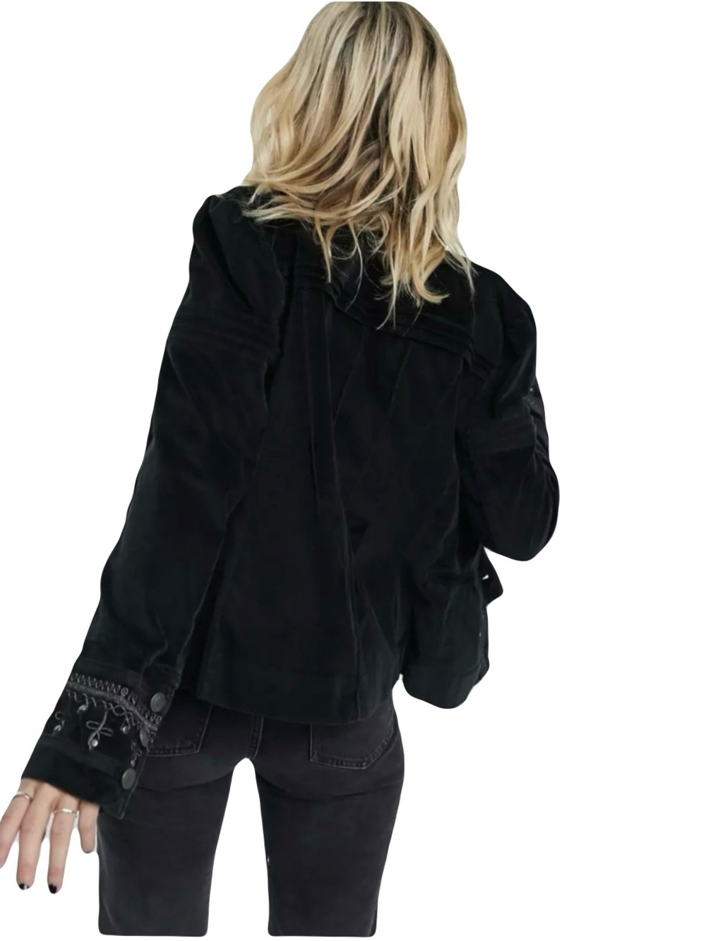 🦋 Free People Maven Embroidered Stretch-Velvet Jacket In Black - Picture 11 of 15